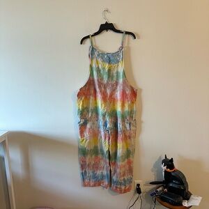 Lakhays Oversized Tie Dye Boho Hippie Overalls Romper Jumpsuit M/L Cotton